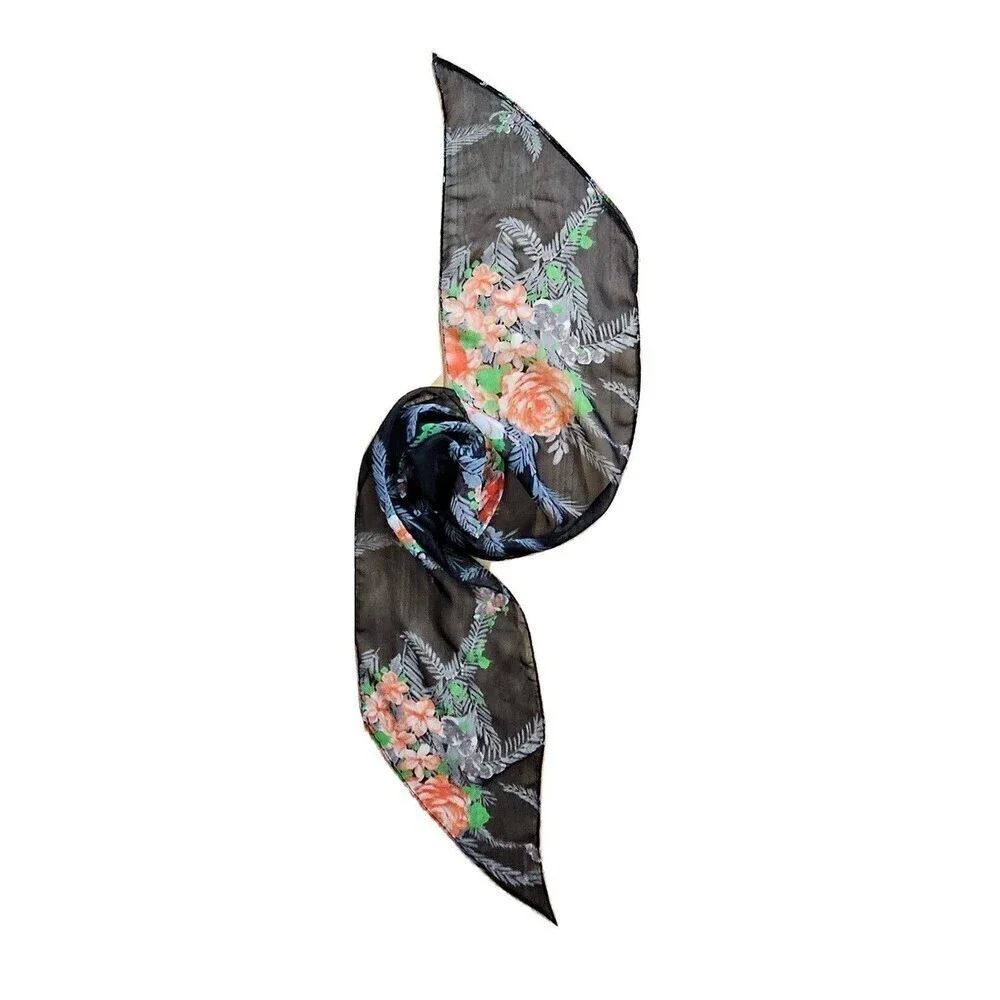 Floral Rose Long Sheer Rectangular Scarf